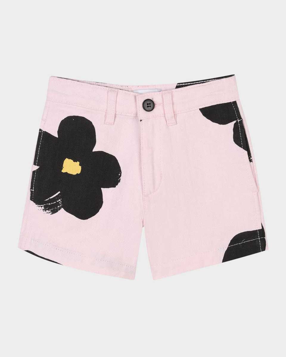 Girl's Floral-Print Cotton Twill Shorts, Size 2-4